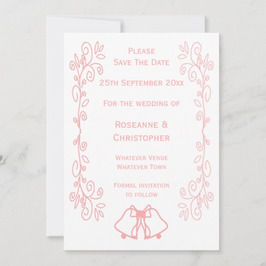 Pink Wedding Save the Date Bells Scrollwork (Vorderseite)