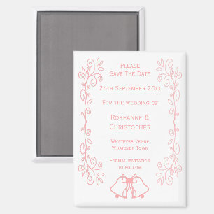 Pink Wedding Save the Date Magnet Bells