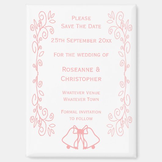 Pink Wedding Save the Date Magnet Bells (Vorderseite)
