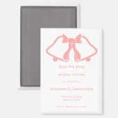 Pink Wedding Save the Date Magnet Bells Ribbon (Vorderseite/Rückseite)