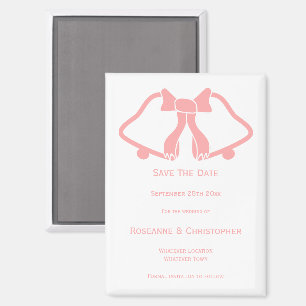 Pink Wedding Save the Date Magnet Bells Ribbon