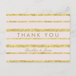 Pink Wedding Vielen Dank Postcards Gold Foil Effek Postkarte