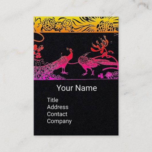 PINK WEDING LIEBE VÖGEL MONOGRAM Black Paper Visitenkarte (Vorderseite)