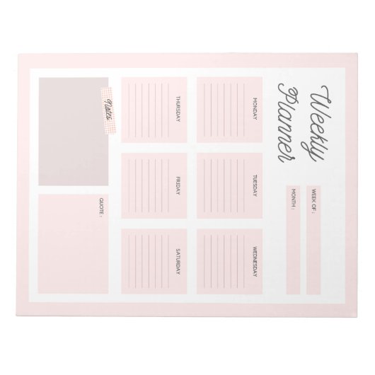 Pink Weekekly Planner Notepad Notizblock (Vorderseite)