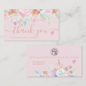 Pink Weich pastellfarbene florale Aquarellfarben V Visitenkarte (Vorne/Hinten)