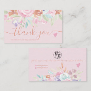 Pink Weich pastellfarbene florale Aquarellfarben V Visitenkarte