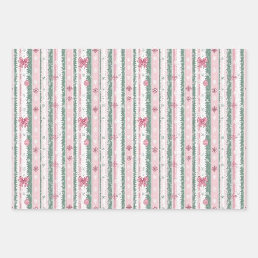 Pink Weihnachten Holly Candy Canes und Bows Geschenkpapier Set (Vorderseite 3)