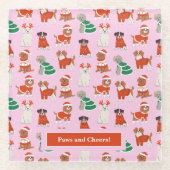 Pink Weihnachten Hunde Personalisiert Urlaub Glasuntersetzer (Vorderseite)