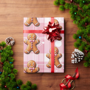 Pink Weihnachten Kariert Gingerbrot Schneeflocken Geschenkpapier