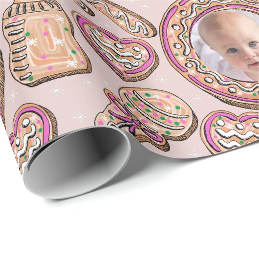Pink Weihnachten Lebkuchen Foto Geschenkpapier (Rolleneckpunkt)