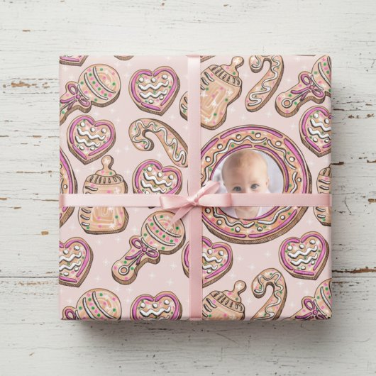 Pink Weihnachten Lebkuchen Foto Geschenkpapier