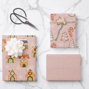 Pink Weihnachten Lebkuchen Kekse Schneeflocken Geschenkpapier Set
