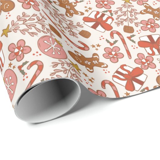 Pink Weihnachten Lebkuchen Männer Geschenkpapier (Rolleneckpunkt)