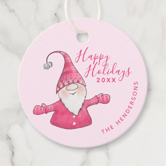 Pink Weihnachten Niedlich Gnome Custom Happy Holid Geschenkanhänger (Vorderseite)