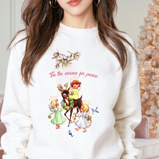 PINK WEIHNACHTEN Vintag Xmas Rentierfisch Angel Be Sweatshirt