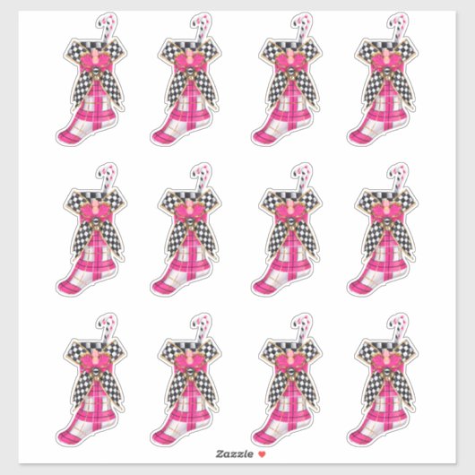 Pink Weihnachts Candy Canes Xmas Karierte Schachbr Aufkleber (Blatt)