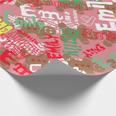 Pink Weihnachts Gingerbread Geschenk Wrap Name änd Geschenkpapier (Ecke)