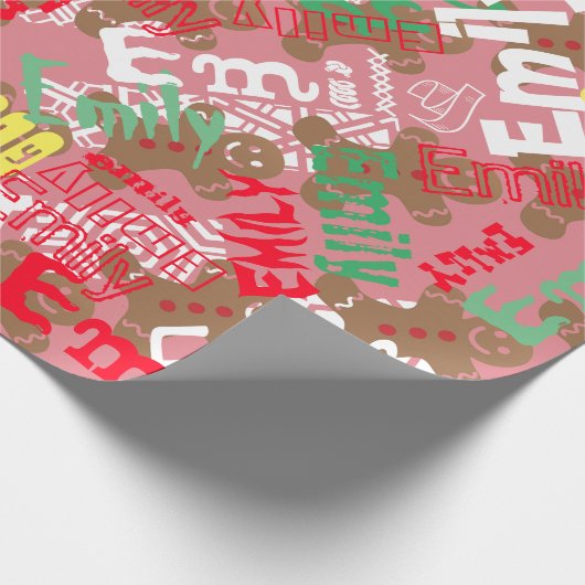 Pink Weihnachts Gingerbread Geschenk Wrap Name änd Geschenkpapier (Ecke)