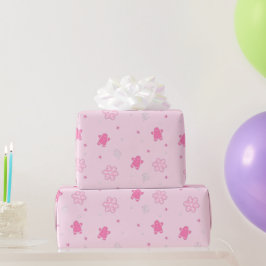 Pink Weihnachts Lebkuchen Mann Schneeflocken Muste Geschenkpapier