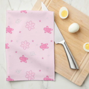 Pink Weihnachts Lebkuchen Mann Schneeflocken Muste Geschirrtuch