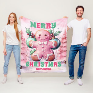 Pink Weihnachts Lebkuchen Personalisiert Kids Name Fleecedecke