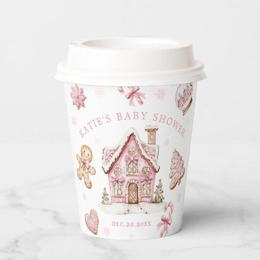 Pink Weihnachts-Lebkuchengebäck Kinderdusche Mädch Pappbecher (Rückseite)