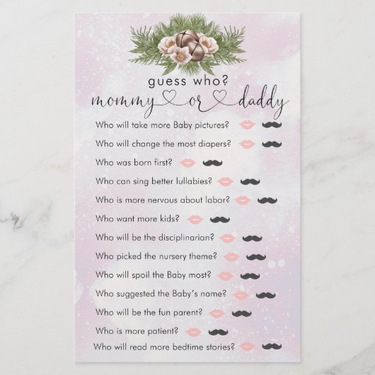 Pink Weihnachts-Winter Baby-Dusche "Guess Who" Spi (Vorderseite)