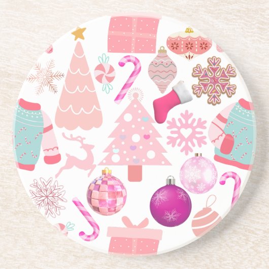 Pink Weihnachts-Ziermuster Getränkeuntersetzer (Vorne)