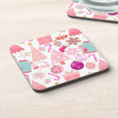 Pink Weihnachts-Ziermuster Getränkeuntersetzer (Linke Seite)