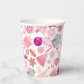 Pink Weihnachts-Ziermuster Pappbecher (Rückseite)