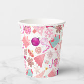 Pink Weihnachts-Ziermuster Pappbecher (Vorderseite)