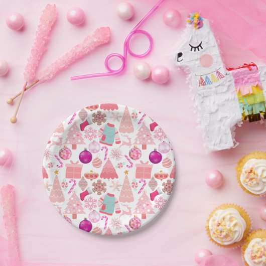 Pink Weihnachts-Ziermuster Pappteller (Party)