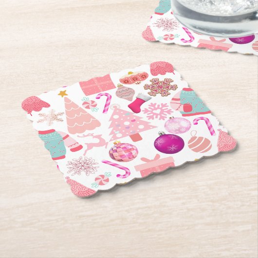 Pink Weihnachts-Ziermuster Untersetzer (angewinkelt)