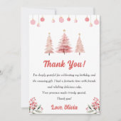 Pink Weihnachtsbaum Geburtstagsparty Danke Karte (Vorderseite)