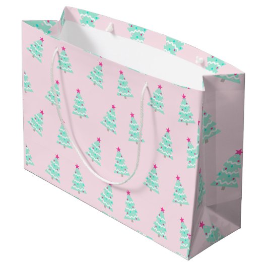 Pink Weihnachtsbaum Geschenktasche Große Geschenktüte (Rückseite Schrägansicht)