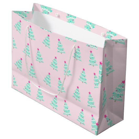 Pink Weihnachtsbaum Geschenktasche Große Geschenktüte (Vorderseite Schrägansicht)
