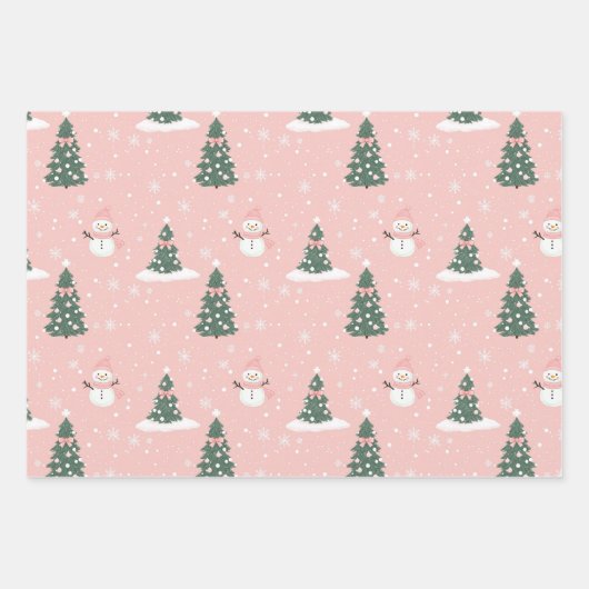 Pink Weihnachtsbaum Gingerbrot Häuser Bows Geschenkpapier Set (Vorderseite 3)