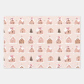 Pink Weihnachtsbaum Gingerbrot Häuser Bows Geschenkpapier Set (Vorderseite)