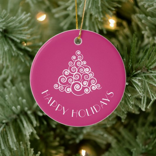 Pink Weihnachtsbaum glückliche Ferien Personalisie Keramikornament (Baum)