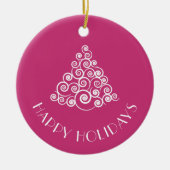 Pink Weihnachtsbaum glückliche Ferien Personalisie Keramikornament (Vorne)