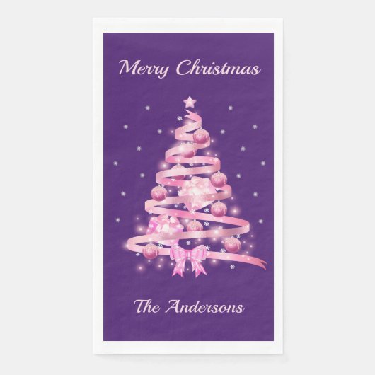 Pink Weihnachtsbaum Name Custom Serviette (Vorderseite)