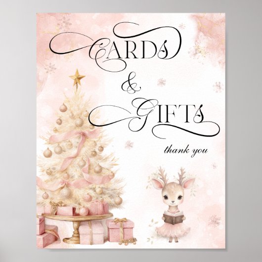 Pink Weihnachtsbaum und Baby Deer Cards und Gesche Poster (Vorne)