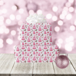 Pink Weihnachtsbaum Wasserfarben Muster Geschenkpapier