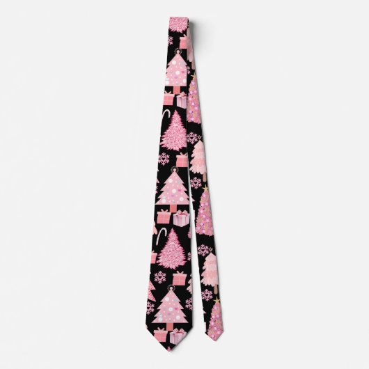 Pink Weihnachtsbaumen Muster Black BG Krawatte (Vorderseite)