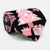 Pink Weihnachtsbaumen Muster Black BG Krawatte (Gerollt)