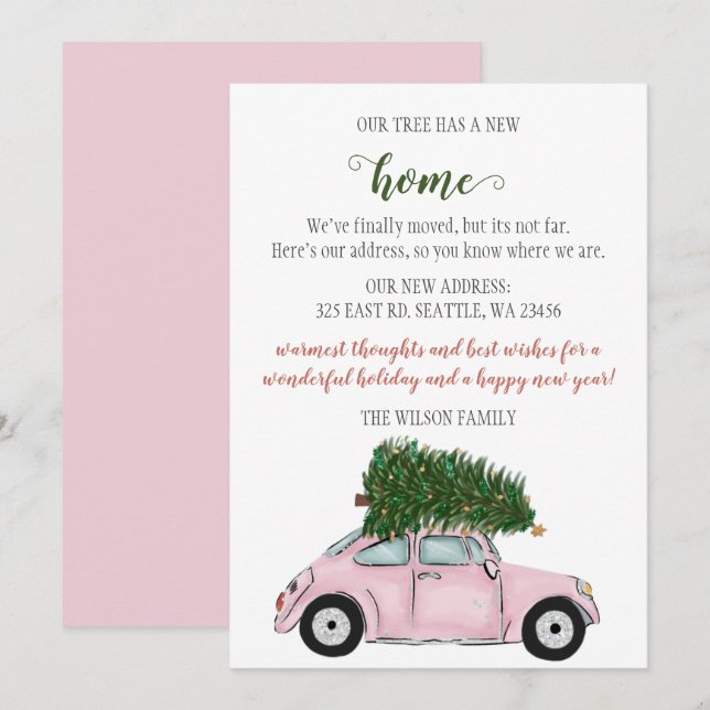 Pink Weihnachtsbaumwagen Wir haben Weihnachtskarte (Vorne/Hinten)