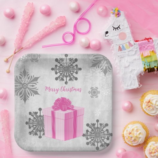 Pink Weihnachtsgeschenk Papiertafel Pappteller (Party)