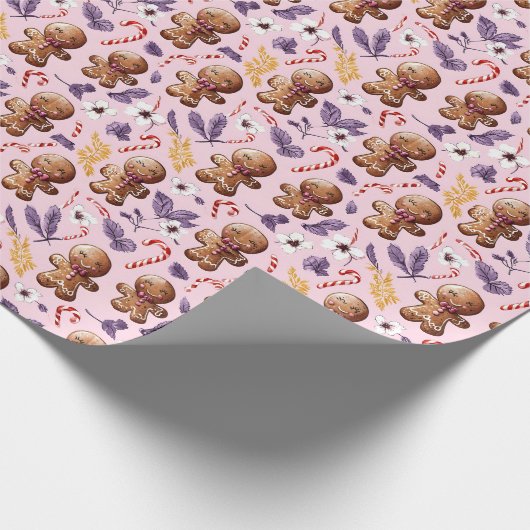 Pink Weihnachtsgingerbrot und Candy Canes Geschenkpapier (Ecke)