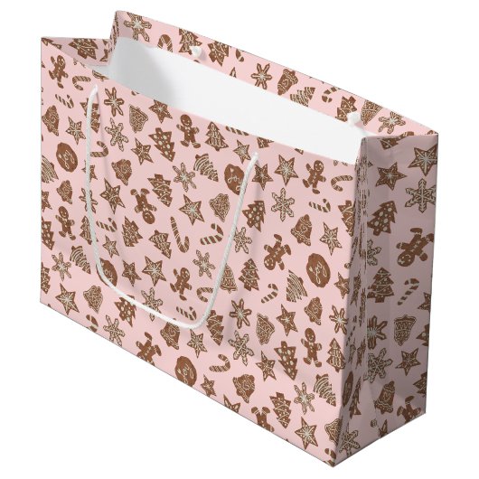 Pink Weihnachtskochtmuster Große Geschenktüte (Vorderseite Schrägansicht)