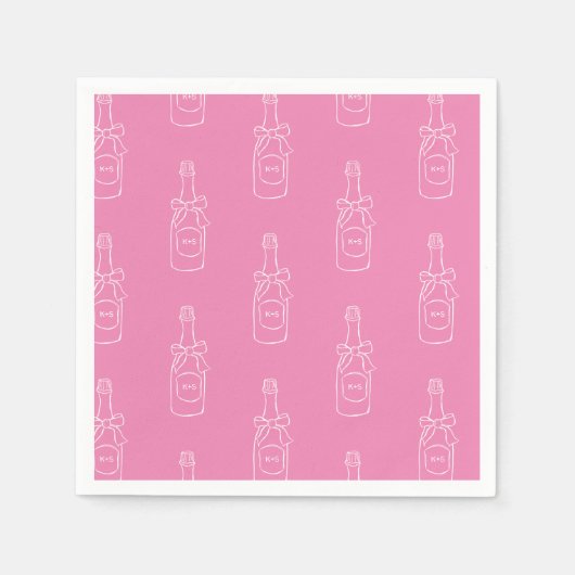 Pink Wein Champagner Flasche Muster Brautparty Serviette (Vorderseite)